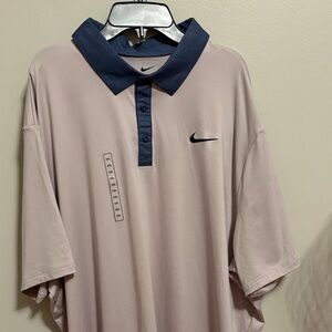 NWT Nike Men's Soft Pink Polo Golf Shirt with Blue Collar